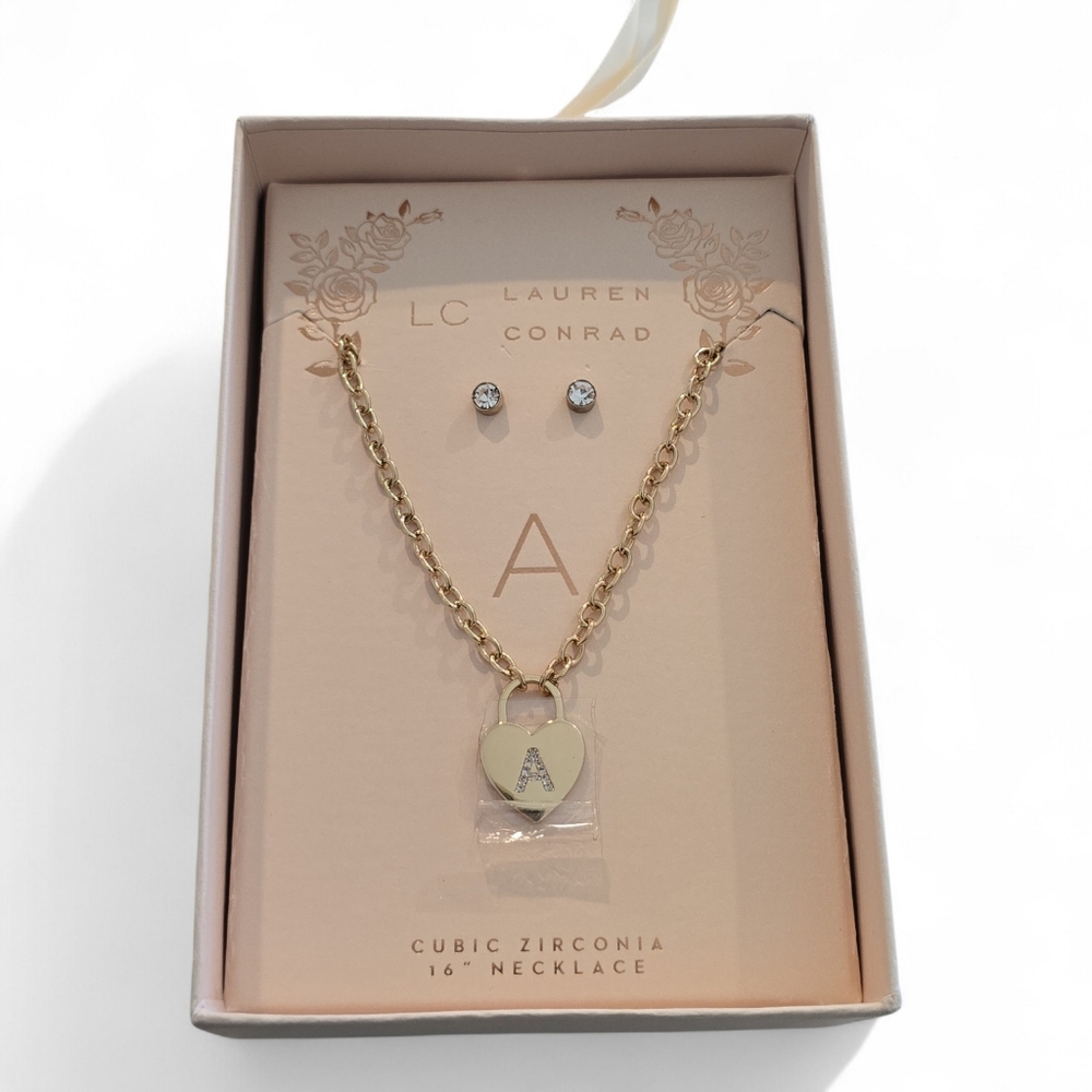 LC Lauren Conrad Gold Initial "A' Heart Necklace Set